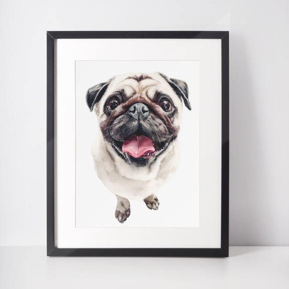 Watercolor Fawn Pug Dog Pet Portrait Wall Art Print Poster Unframed - Picture 3 of 6